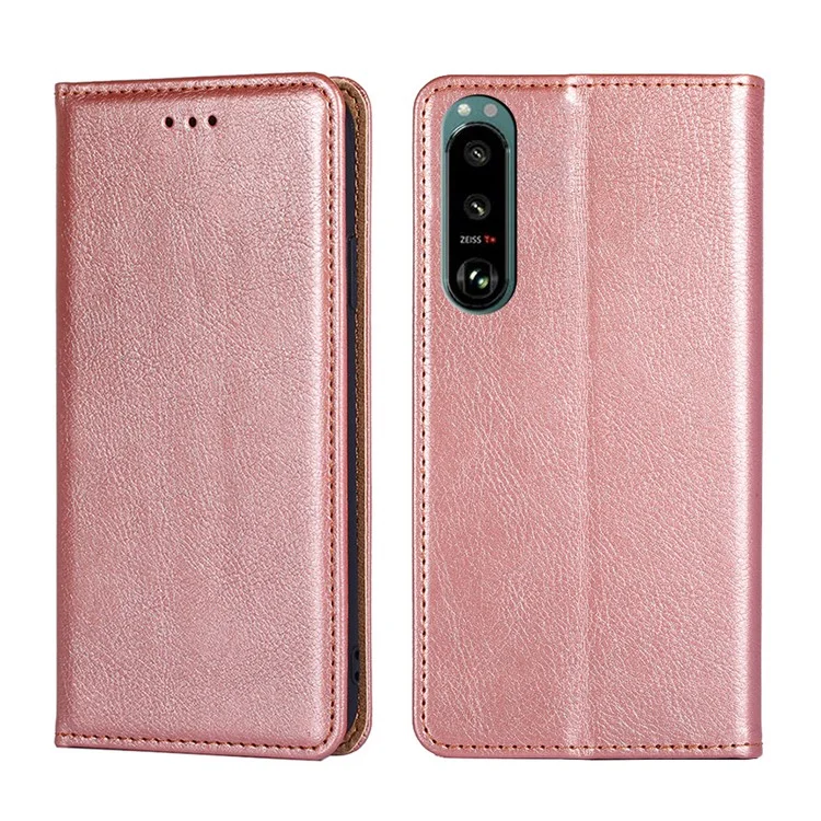 Feste Farbauto-absorbiertes Verschluss PU Leder Brieftasche Telefon Shell Hülle Für Sony Xperia 5 III 5G - Roségold