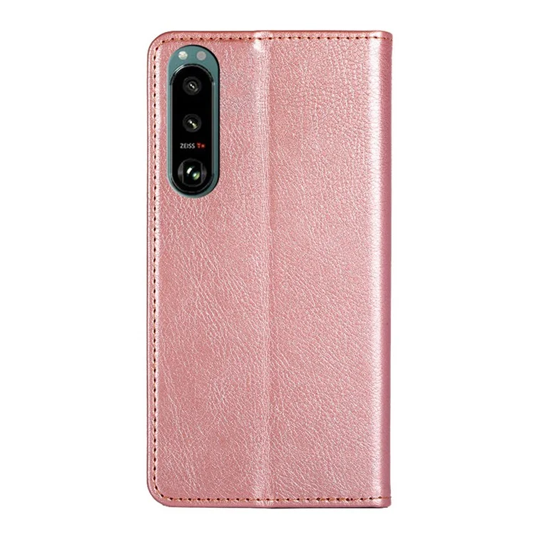 Feste Farbauto-absorbiertes Verschluss PU Leder Brieftasche Telefon Shell Hülle Für Sony Xperia 5 III 5G - Roségold