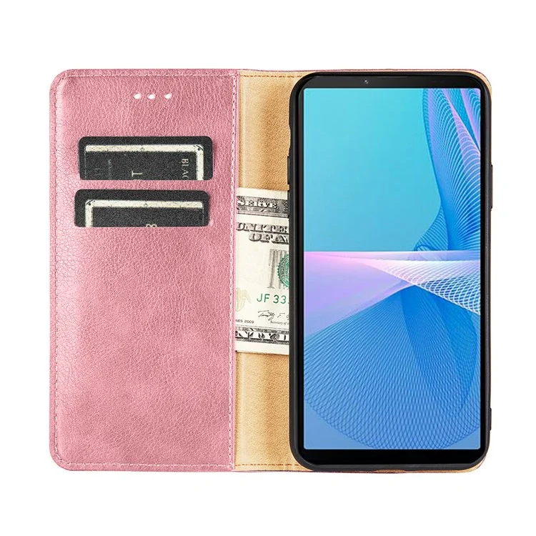 Capa de carteira de couro PU com fecho absorvente de cor sólida para Sony Xperia 5 III 5G - Rose Gold