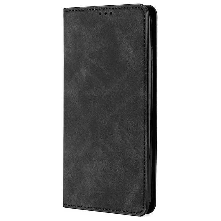 Skin-touch Leather Stand Case Magnetic Auto-absorbed Flip Cover with Double Card Slots for Sony Xperia 10 III/Xperia 10 III Lite - Black