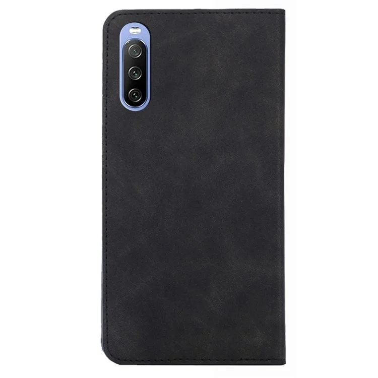 Skin-touch Leather Stand Case Magnetic Auto-absorbed Flip Cover with Double Card Slots for Sony Xperia 10 III/Xperia 10 III Lite - Black