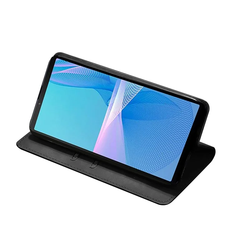 Skin-touch Lederstand Hülle Magnetische Automatische Abdeckung Mit Doppelkarten Für Sony Xperia 10 III/Xperia 10 III Lite - Schwarz