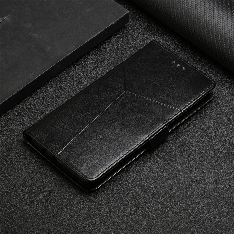 TPU+PU Leather Phone Case Stylish Y-shaped Line Imprinting Wallet Shell Stand Cover for Sony Xperia 5 III 5G - Black