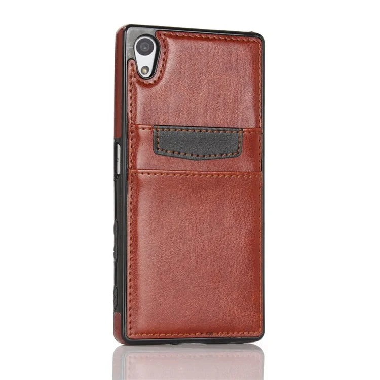Card Slots Leather Skin TPU Case Cover for Sony Xperia Z5 Premium / Premium dual - Brown