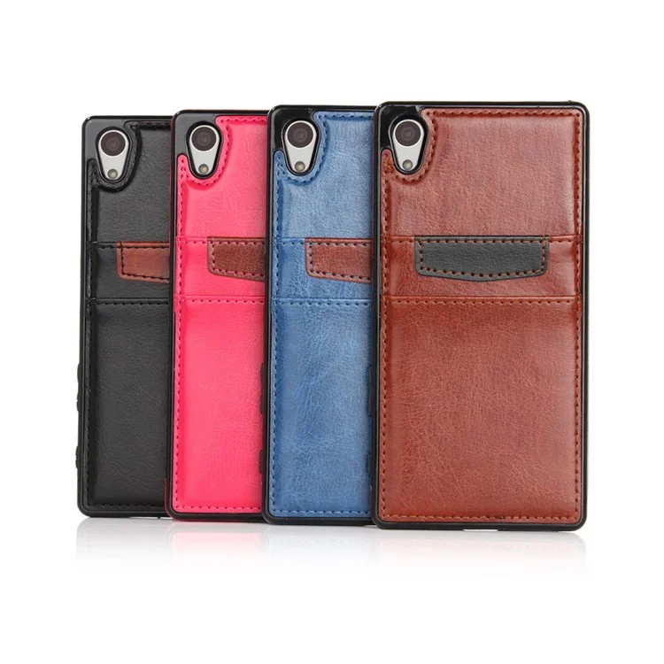 Card Slots Leather Skin TPU Case Cover for Sony Xperia Z5 Premium / Premium dual - Brown