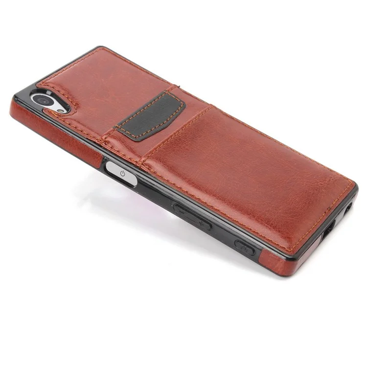 Card Slots Leather Skin TPU Case Cover for Sony Xperia Z5 Premium / Premium dual - Brown