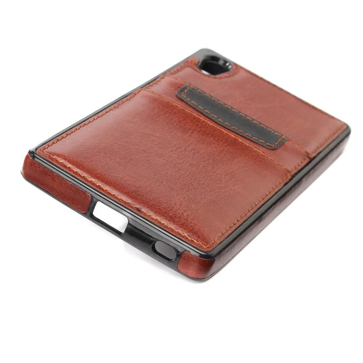 Card Slots Leather Skin TPU Case Cover for Sony Xperia Z5 Premium / Premium dual - Brown
