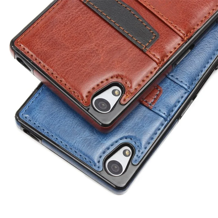 Card Slots Leather Skin TPU Case Cover for Sony Xperia Z5 Premium / Premium dual - Brown