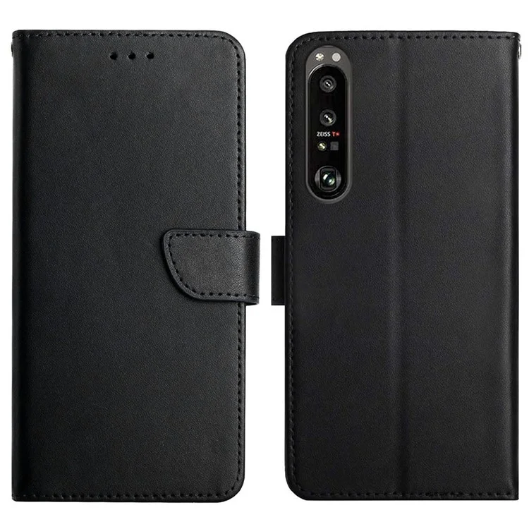 Stoßfester Geldbeutel mit Ständer Flip Mobile Cover Echtes Leder Nappa-Textur Handyhülle für Sony Xperia 1 III 5G - Schwarz