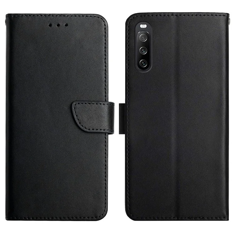 Multifunktions-Spritzgroßfehler-Abdeckung Echtes Leder Nappa Textur Wallet Stand Gute Schutztelefonkasten Für Sony Xperia 10 III 5G / Xperia 10 III Lite - Schwarz