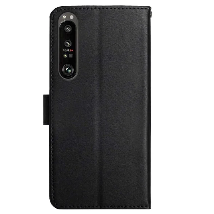 Protetor de Telefone Flip Suave ao Toque Genuine Leather Nappa Texture Multifunction Wallet Stand Good Protective Phone Case for Sony Xperia 5 III 5G - Preto