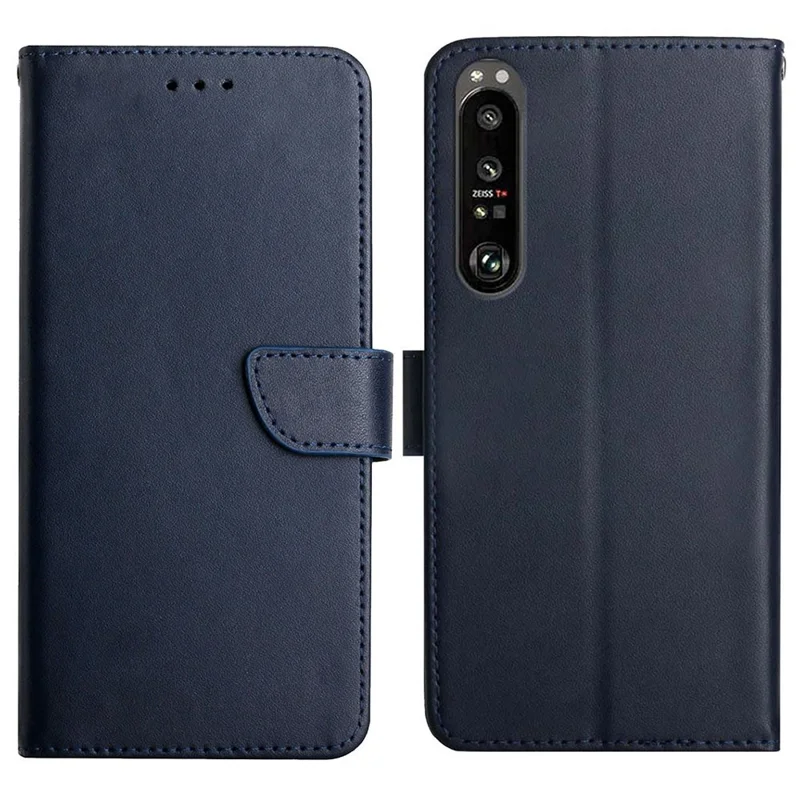 Smooth Touch Flip Phone Protector Genuine Leather Nappa Texture Multifunction Wallet Stand Good Protective Phone Case for Sony Xperia 5 III 5G - Blue