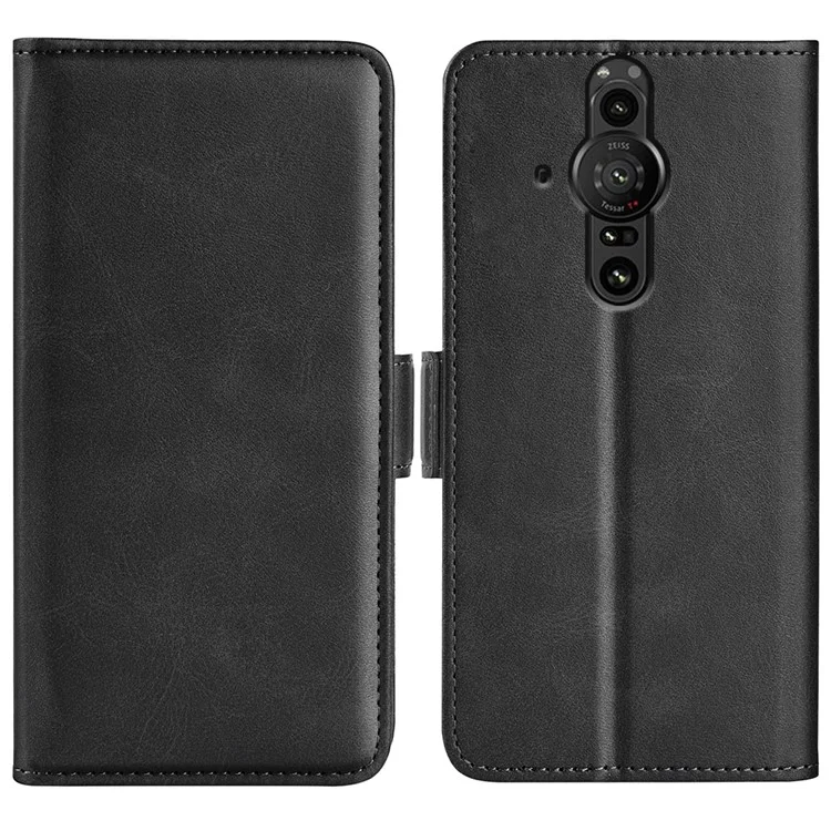 Funda de teléfono con cierre magnético, diseño de libro, de piel sintética PU, billetera con tapa para Sony Xperia Pro-I - Negro
