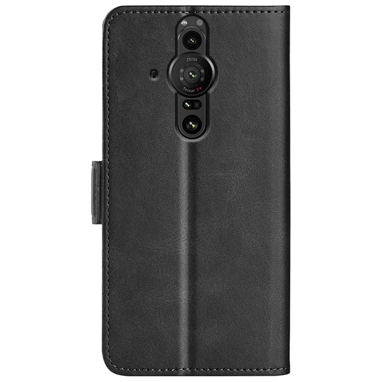 Funda de teléfono con cierre magnético, diseño de libro, de piel sintética PU, billetera con tapa para Sony Xperia Pro-I - Negro