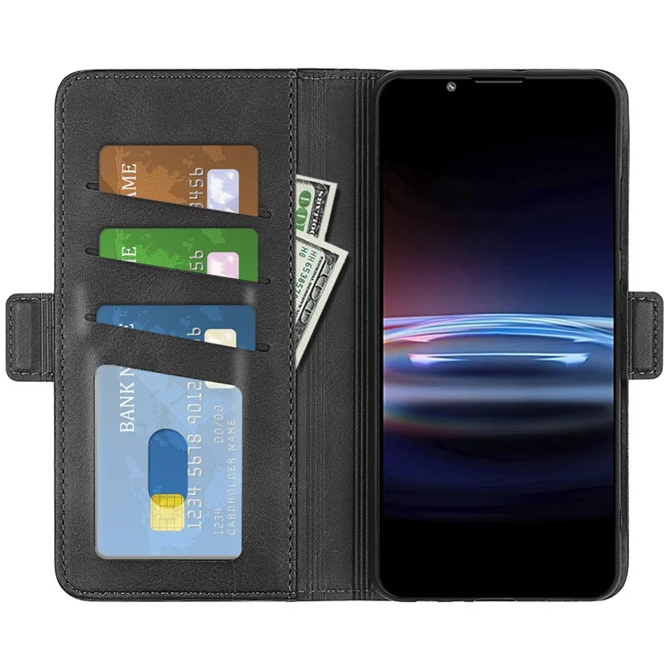 Funda de teléfono con cierre magnético, diseño de libro, de piel sintética PU, billetera con tapa para Sony Xperia Pro-I - Negro