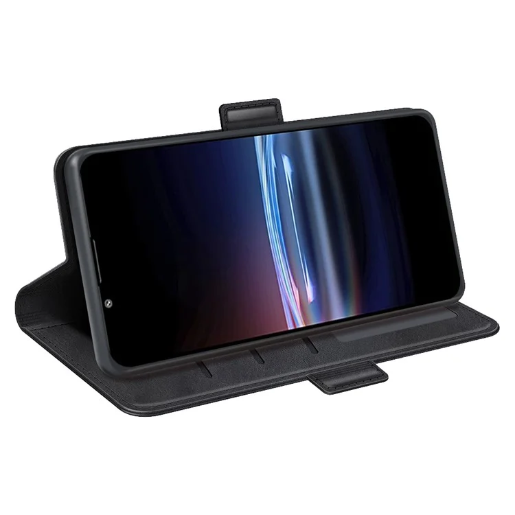 Funda de teléfono con cierre magnético, diseño de libro, de piel sintética PU, billetera con tapa para Sony Xperia Pro-I - Negro