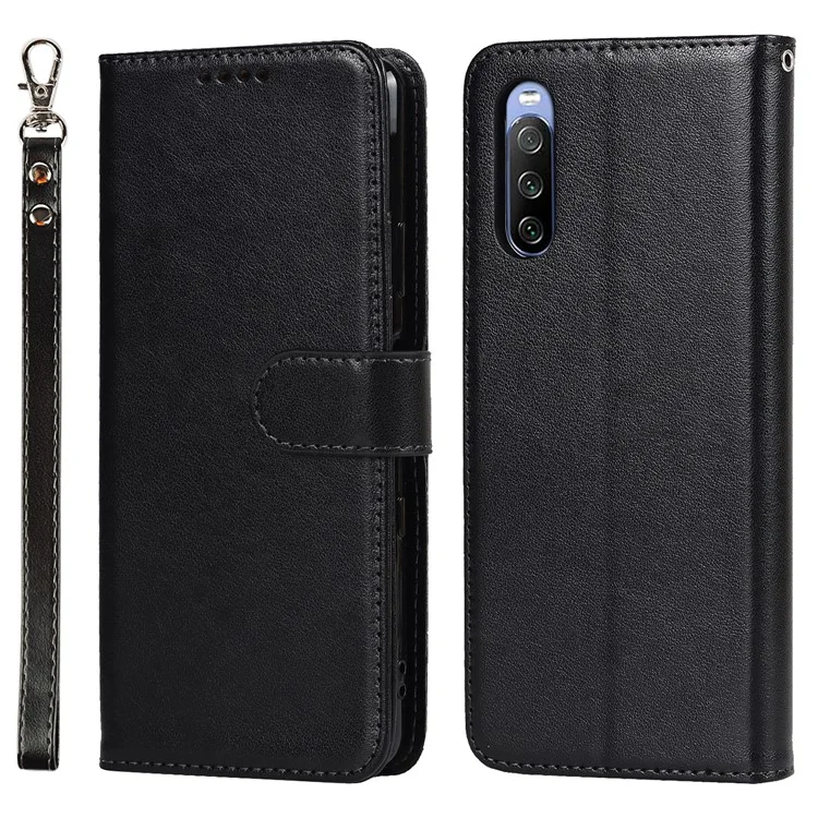 R61 Textura Ceta de Costura Talada PU Cuero PU Cuero Anti-scratch Billet Billet Shell Con Correa Para Sony Xperia 10 III 5g/xperia 10 III Lite - Negro