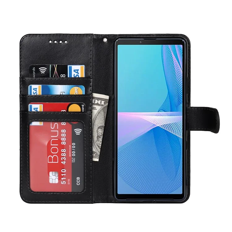 R61 Textura Ceta de Costura Talada PU Cuero PU Cuero Anti-scratch Billet Billet Shell Con Correa Para Sony Xperia 10 III 5g/xperia 10 III Lite - Negro