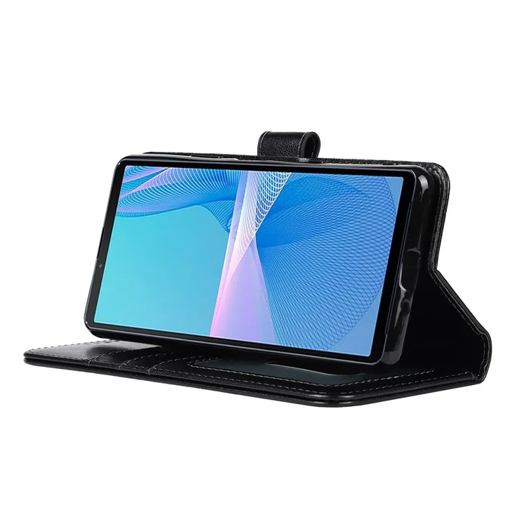 R61 Textura Ceta de Costura Talada PU Cuero PU Cuero Anti-scratch Billet Billet Shell Con Correa Para Sony Xperia 10 III 5g/xperia 10 III Lite - Negro