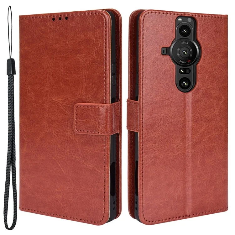 Crazy Horse Texture Case Anti-drop PU Leather Willet Cubierta de Protección Completa Con Correa Para Sony Xperia Pro-I - Marrón
