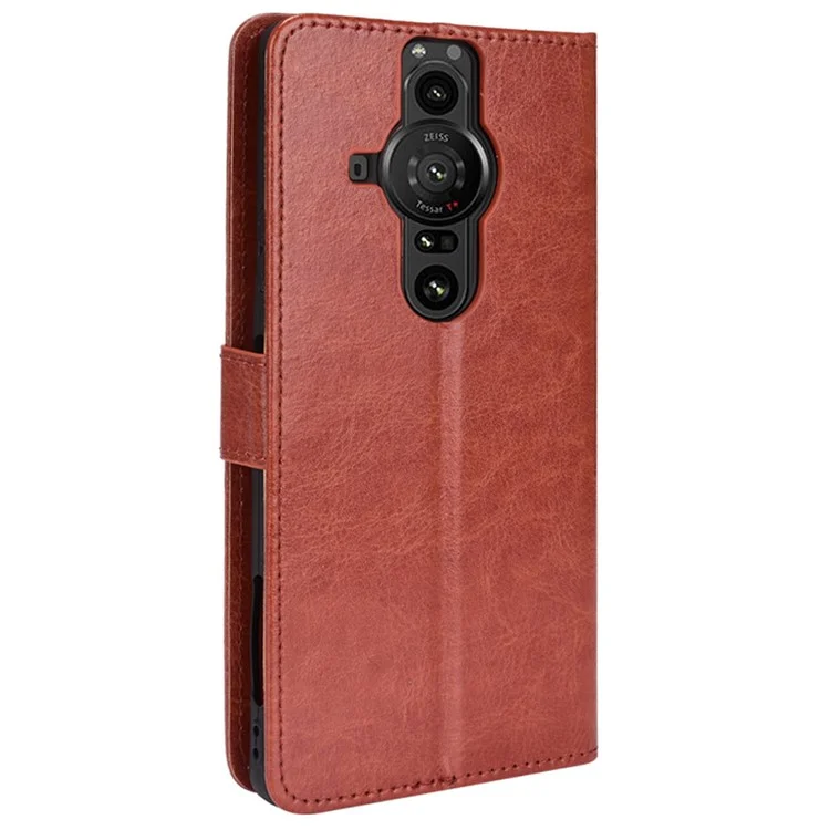 Crazy Horse Texture Case Anti-drop PU Leather Willet Cubierta de Protección Completa Con Correa Para Sony Xperia Pro-I - Marrón