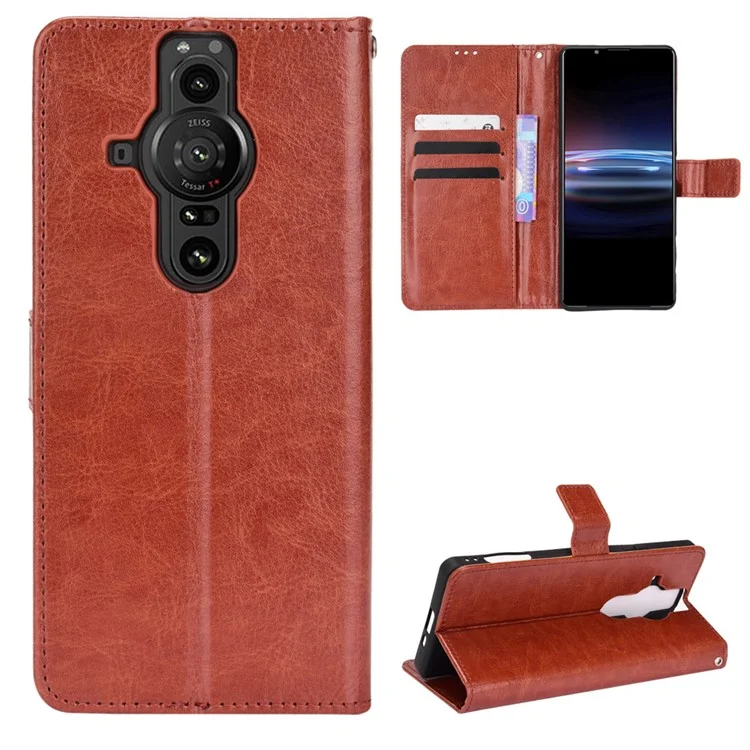 Crazy Horse Texture Case Anti-drop PU Leather Willet Cubierta de Protección Completa Con Correa Para Sony Xperia Pro-I - Marrón
