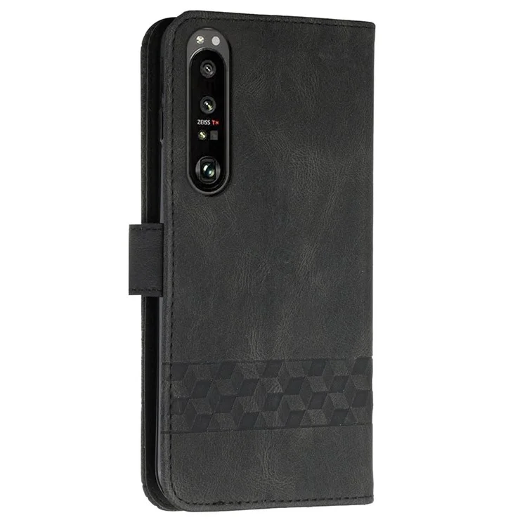 Yx0010 Linee Rombo Che Impronta la Copertina Della Custodia Per la Pelle Della Pelle Con Slot di Carte e Tasca in Contanti Per Sony Xperia 1 III 5G - Nero