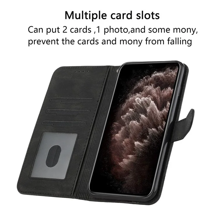 Yx0010 Linee Rombo Che Impronta la Copertina Della Custodia Per la Pelle Della Pelle Con Slot di Carte e Tasca in Contanti Per Sony Xperia 1 III 5G - Nero