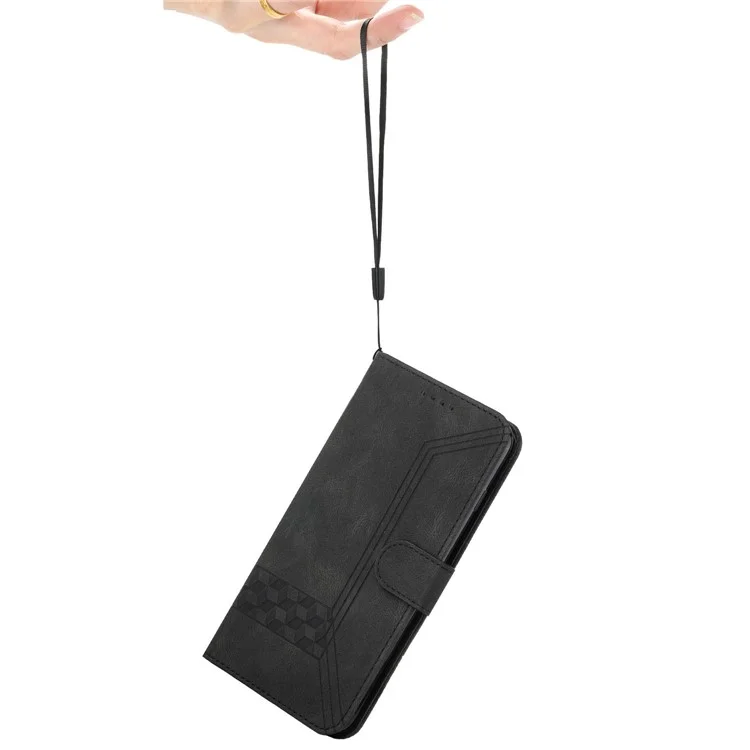 Yx0010 Linee Rombo Che Impronta la Copertina Della Custodia Per la Pelle Della Pelle Con Slot di Carte e Tasca in Contanti Per Sony Xperia 1 III 5G - Nero