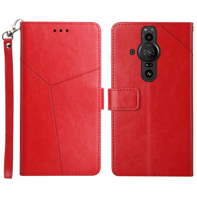 Para Sony Xperia Pro-I i Imprimido Líneas de Rasguño en Forma de s de Cuero Magnetic PU Cuero Flip Cover de la Billetera Con Correa - Rojo