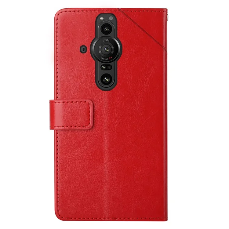 Para Sony Xperia Pro-I i Imprimido Líneas de Rasguño en Forma de s de Cuero Magnetic PU Cuero Flip Cover de la Billetera Con Correa - Rojo