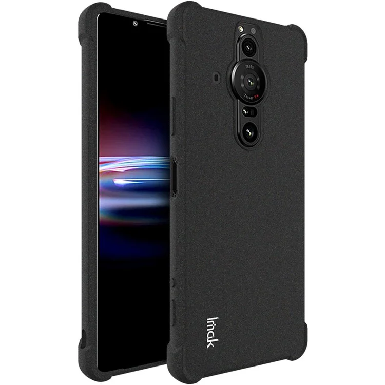 IMAK Funda protectora de TPU con amortiguadores en las cuatro esquinas y superficie mate para Sony Xperia Pro-I, con protector de pantalla - Negro mate