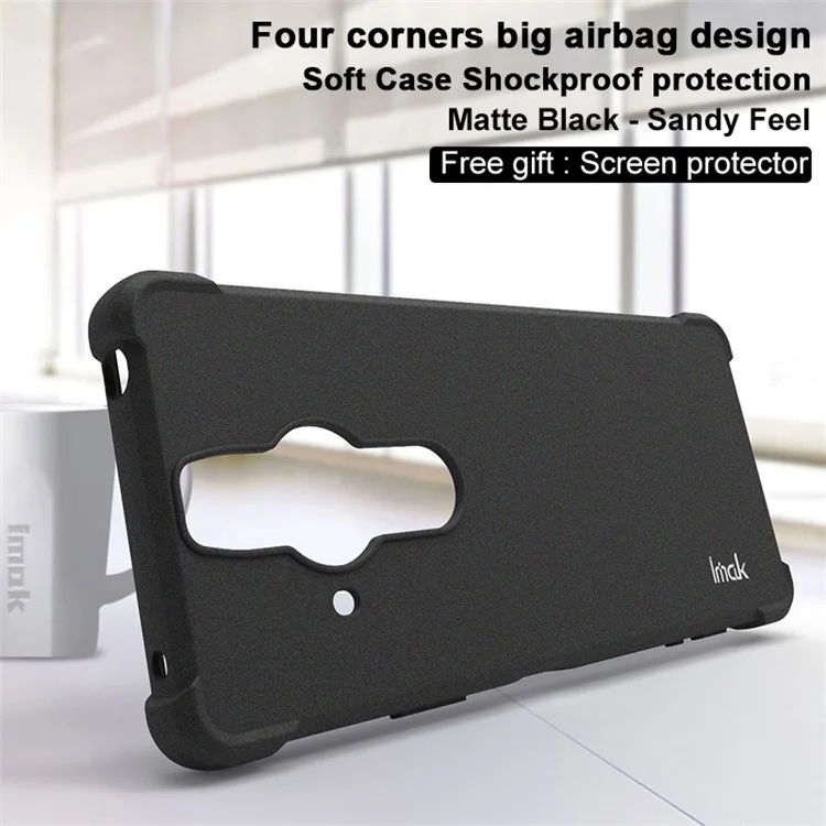 IMAK Funda protectora de TPU con amortiguadores en las cuatro esquinas y superficie mate para Sony Xperia Pro-I, con protector de pantalla - Negro mate