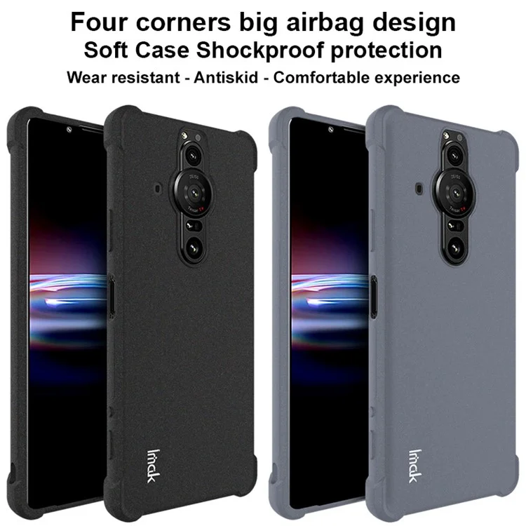 IMAK Funda protectora de TPU con amortiguadores en las cuatro esquinas y superficie mate para Sony Xperia Pro-I, con protector de pantalla - Negro mate