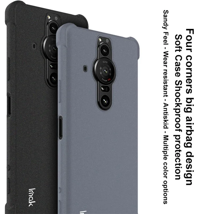 IMAK Funda protectora de TPU con amortiguadores en las cuatro esquinas y superficie mate para Sony Xperia Pro-I, con protector de pantalla - Negro mate