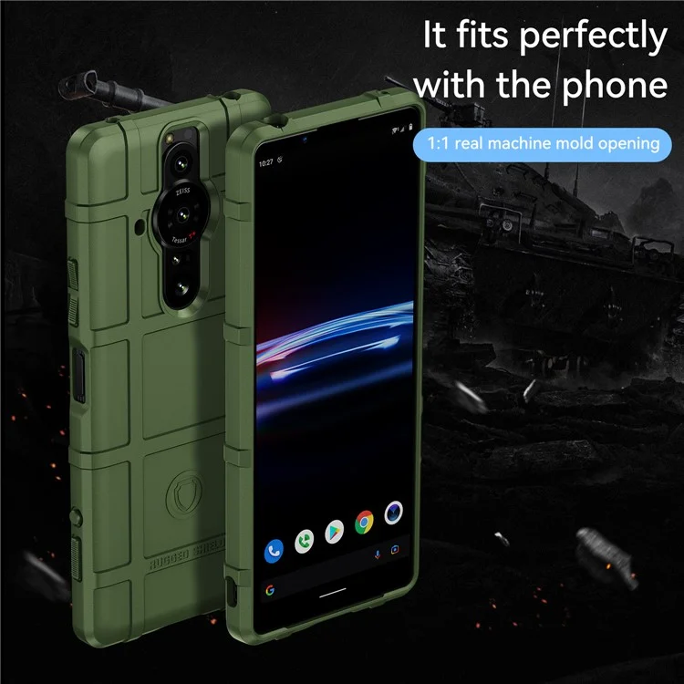 Diseño de Rejilla Cuadrada Resistente Funda Protectora de TPU Suave Resistente a Arañazos y Antideslizante para Sony Xperia Pro-I - Verde
