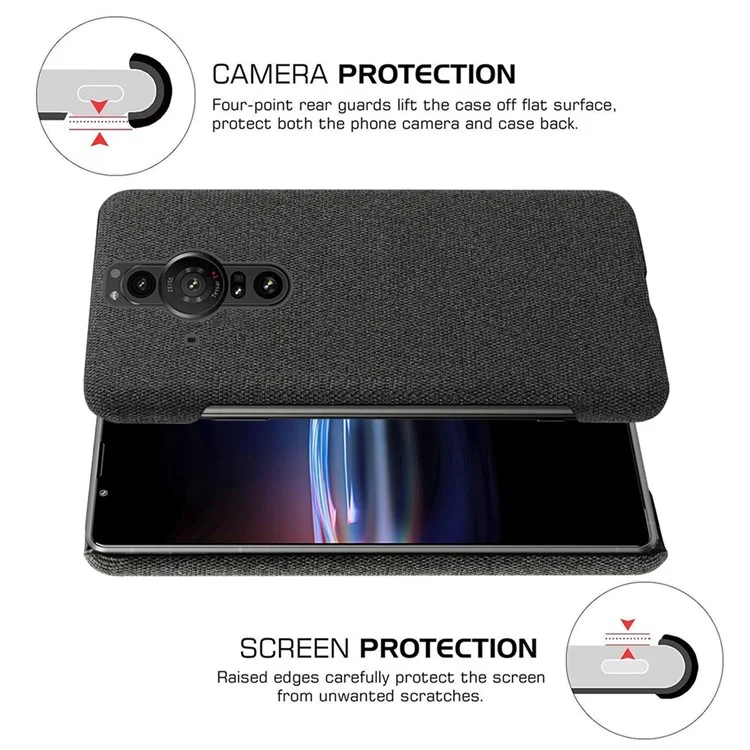Funda de teléfono protectora de PC duro con revestimiento textil antiarañazos para Sony Xperia Pro-I - Negro
