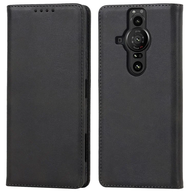 For Sony Xperia Pro-I Auto-absorbed TPU+PU Leather Phone Protective Cover Wallet Stand Function Phone Case - Black