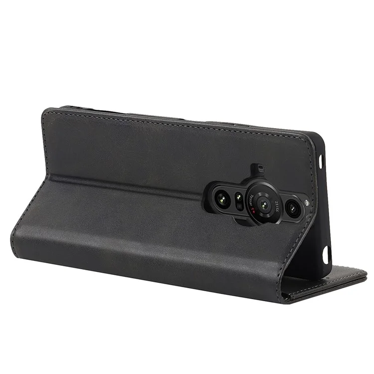 Para Sony Xperia Pro-I Auto-absorbido TPU+PU Teléfono de Cuero Tapa Protectora Función de Soporte Función Teléfono - Negro