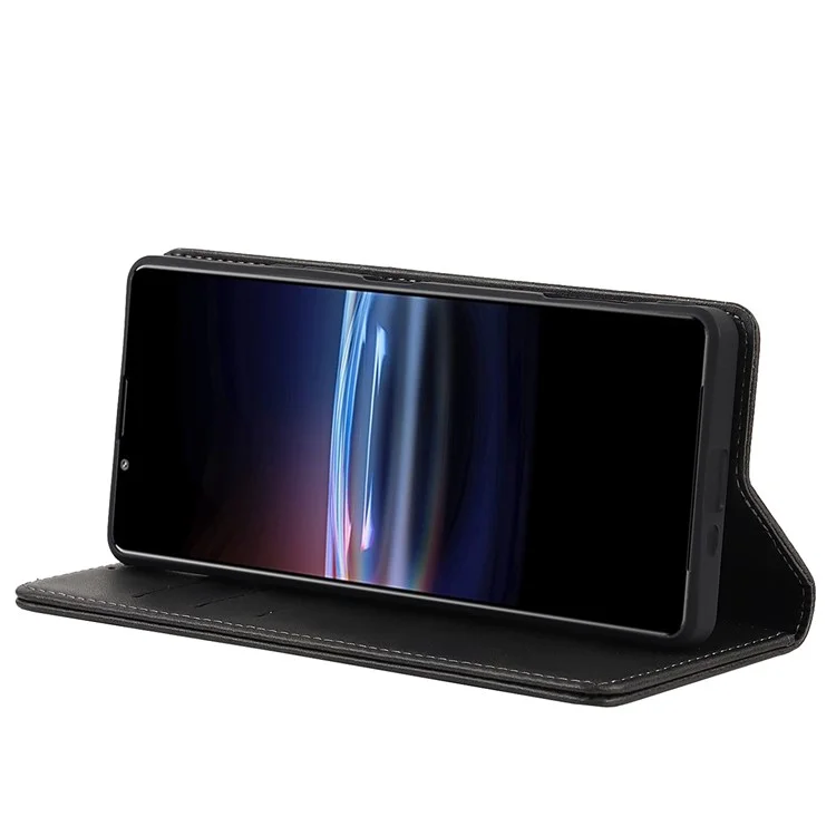 Para Sony Xperia Pro-I Auto-absorbido TPU+PU Teléfono de Cuero Tapa Protectora Función de Soporte Función Teléfono - Negro