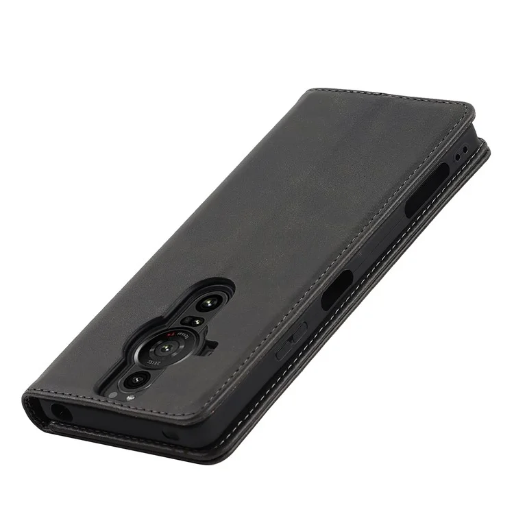 For Sony Xperia Pro-I Auto-absorbed TPU+PU Leather Phone Protective Cover Wallet Stand Function Phone Case - Black