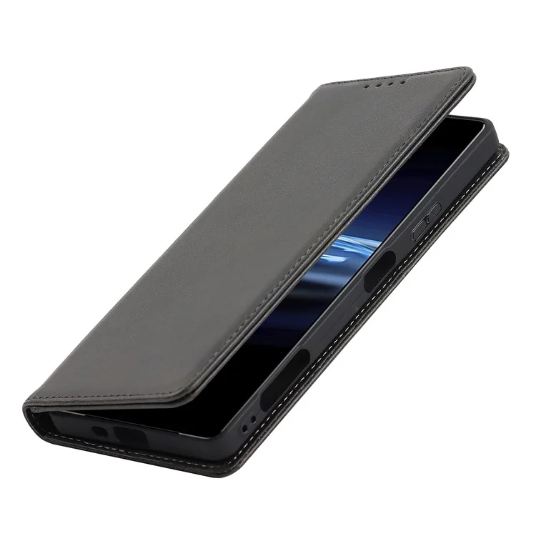 For Sony Xperia Pro-I Auto-absorbed TPU+PU Leather Phone Protective Cover Wallet Stand Function Phone Case - Black