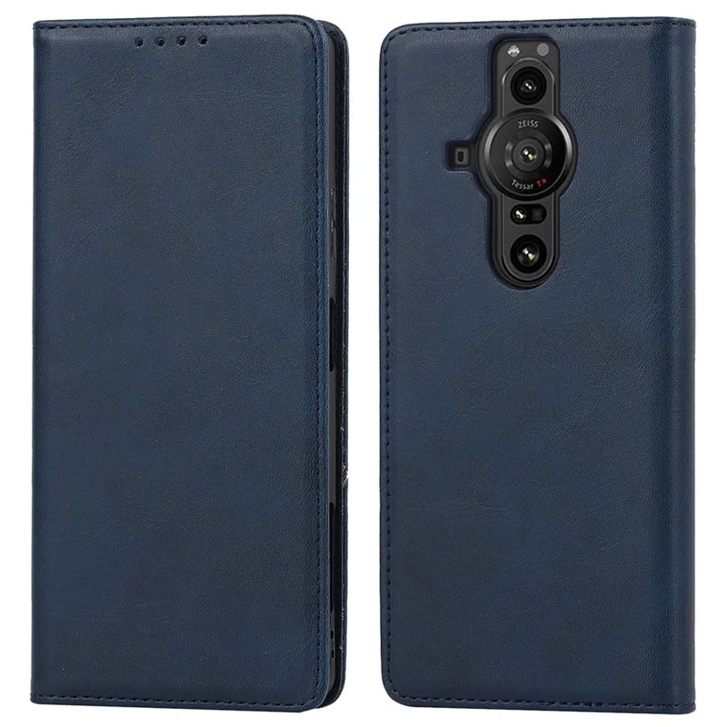 Voor Sony Xperia Pro-I Auto-aangetrokken TPU+PU Leren Telefoonbeschermer Portemonnee Standfunctie Telefoonhoesje - Donkerblauw