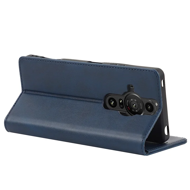 Voor Sony Xperia Pro-I Auto-aangetrokken TPU+PU Leren Telefoonbeschermer Portemonnee Standfunctie Telefoonhoesje - Donkerblauw