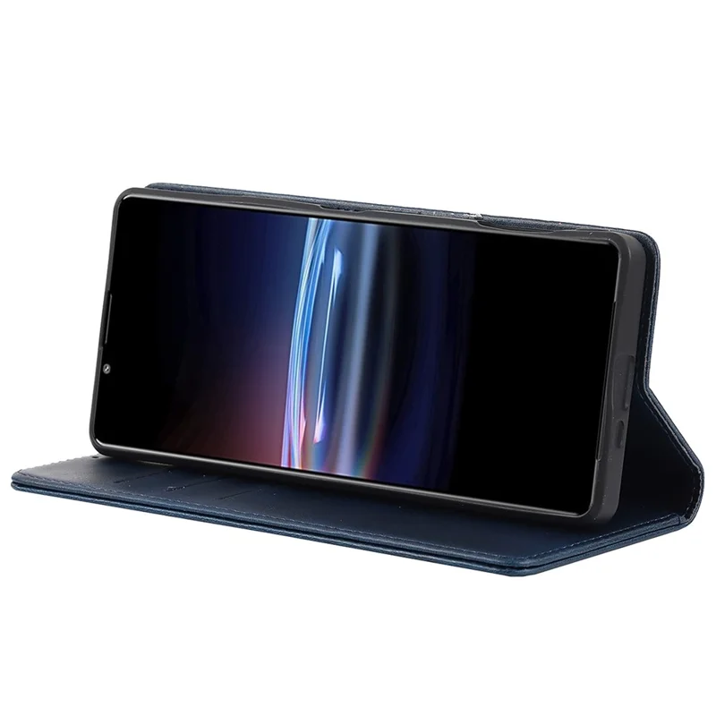 Voor Sony Xperia Pro-I Auto-aangetrokken TPU+PU Leren Telefoonbeschermer Portemonnee Standfunctie Telefoonhoesje - Donkerblauw