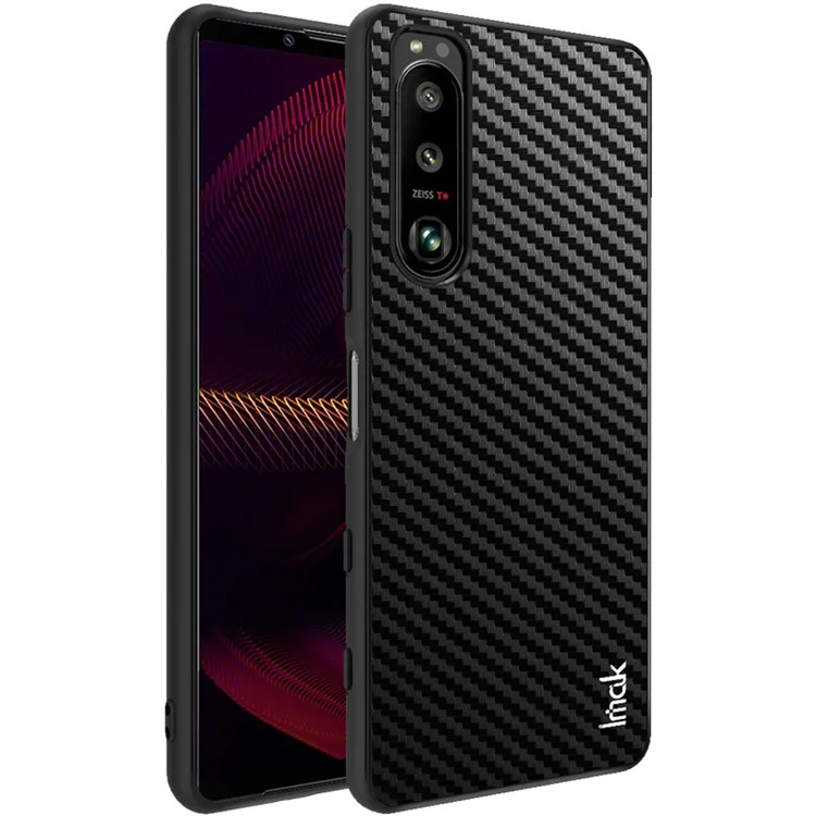 IMAK LX-5 Série Resistente a Riscos Capa de Telefone Revestida de Couro PU PC + TPU para Sony Xperia 5 III 5G - Textura de Fibra de Carbono