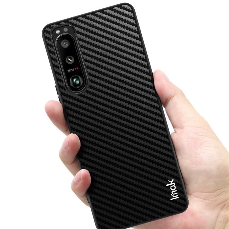 IMAK LX-5 Série Resistente a Riscos Capa de Telefone Revestida de Couro PU PC + TPU para Sony Xperia 5 III 5G - Textura de Fibra de Carbono