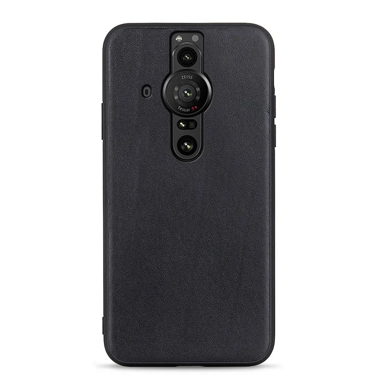 Textured Genuine Leather Coated PC + TPU Mobile Phone Case Protective Cover for Sony Xperia Pro-I - Black