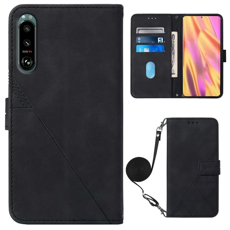 Serie PB2-1 Custodia in pelle PU a prova di caduta per telefono con tracolla magnetica per Sony Xperia 5 III 5G - Nero 