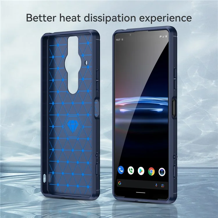 Funda protectora de fibra de carbono cepillada flexible de 1,8 mm TPU antiarañazos para Sony Xperia Pro-I - Azul
